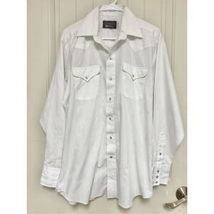 Vintage Panhandle Off White Slim Snap Western Shirt Made in USA Men's 16x34